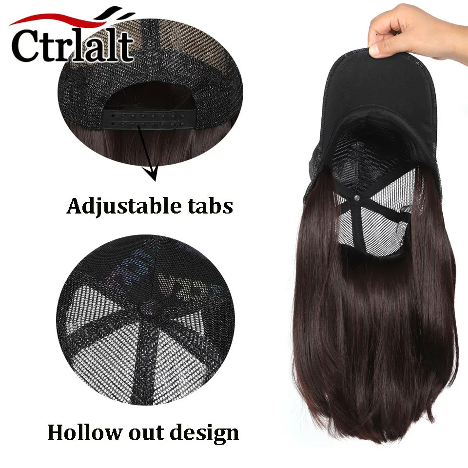 Synthetic Heat-Resisting Fiber Straight Hair Extensions With White Baseball Cap Wig For Girls Casual Daily 250530