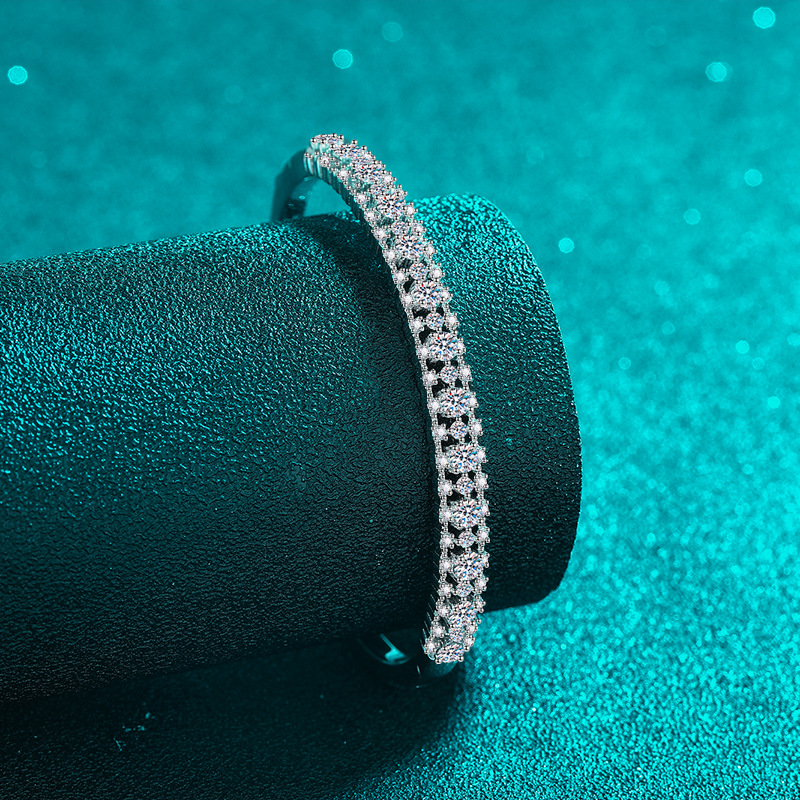 Chic Bridal Accessory Sparkling Sterling Silver & Platnum-Painted Full Moissanite Link Bangle