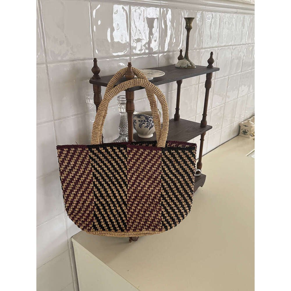 Straw Beach Tote Southern French Holiday Natural Raffia Handwoven Striped Tote Straw Beach Bag Crossbody Bag
