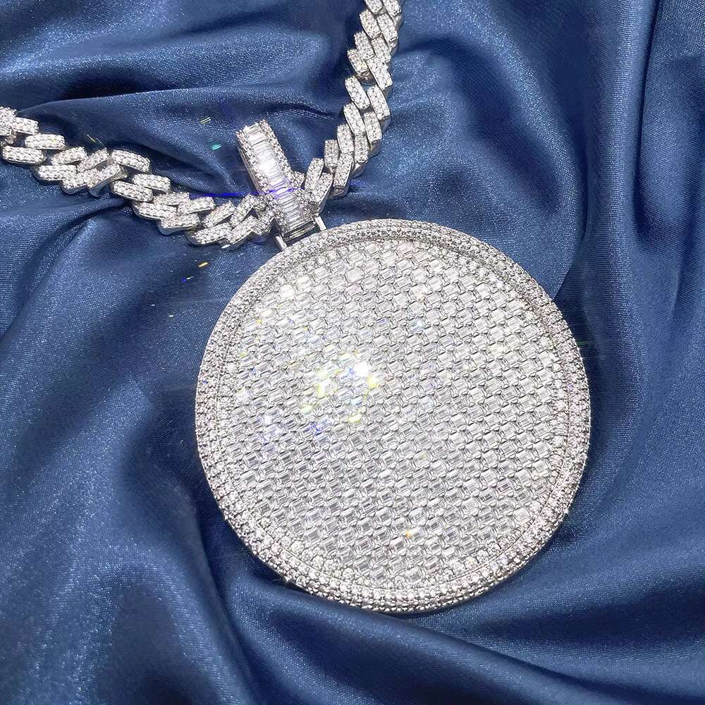 Factory Price Custom Blank Circle Vvs Moissanite Pendant 925 Sterling Silver Rapper Iced Out Necklace Hip Hop Men Women Jewelry