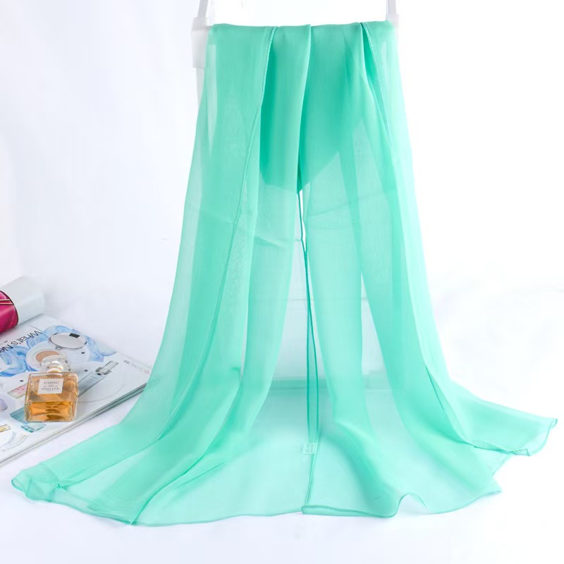 T857 Spring and Autumn Small Silk Scarf Women Korean Sunscreen Neck Scarf Thin Long Solid Color Scarf Decorative Shawl Georgette Summer