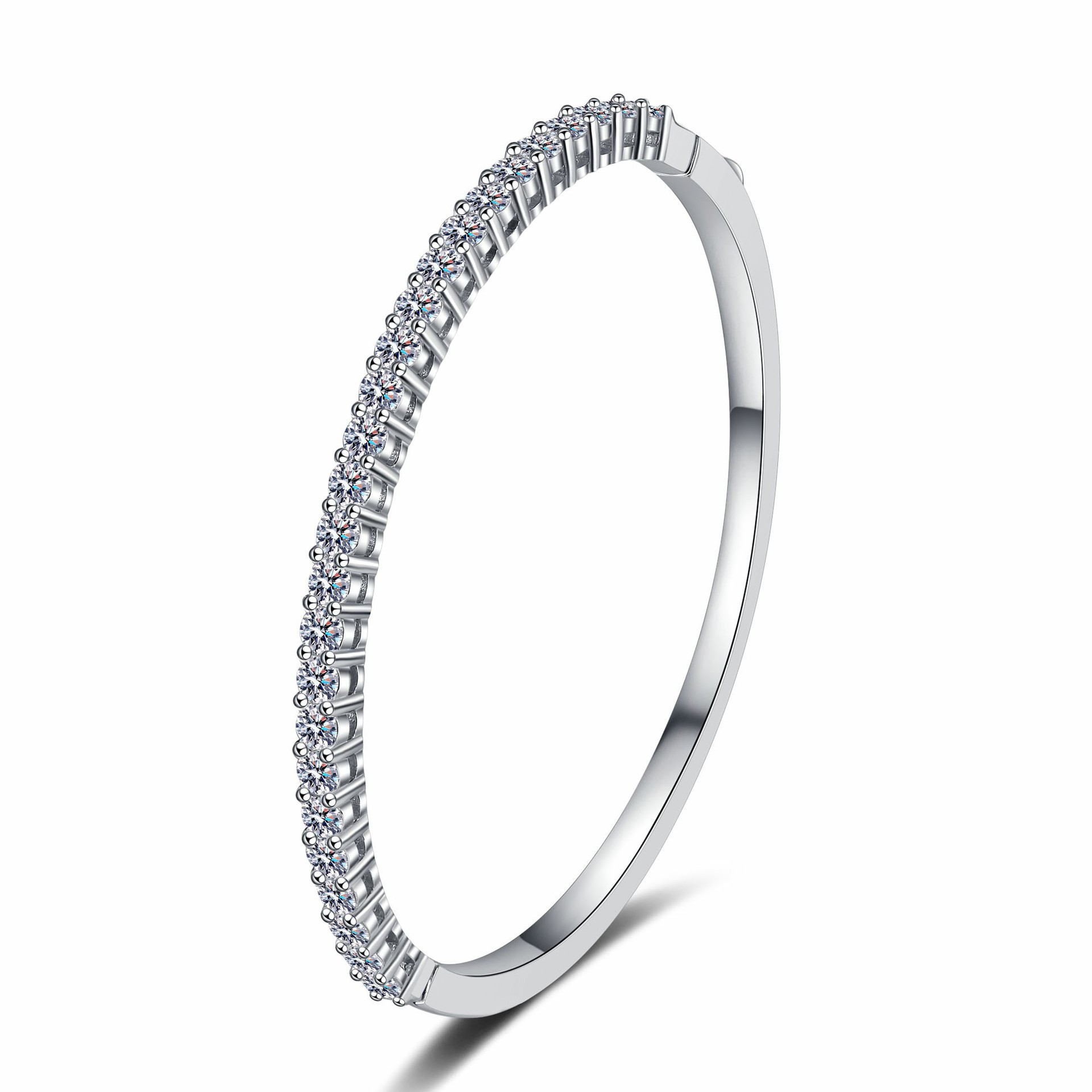 Luxurious Sterling Silver Pt950 Bangle Set With Paved Moissanites Ideal Romantic Present