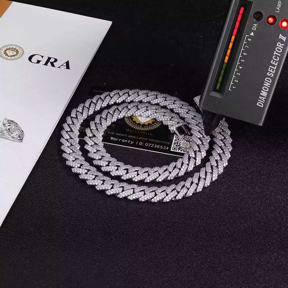 Hot Sale Silver Jewelry Iced Chain 12mm Out Hip Hop Number VVS D Color Moissanite Cuban Cross Link Chain Necklace