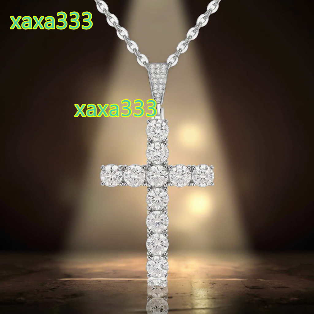 Oval Cut 7mm*5mm D Color VVS Moissanite Cross Pendant 925 Sterling Silver Rhodium Plated Necklace Unisex for Women Men
