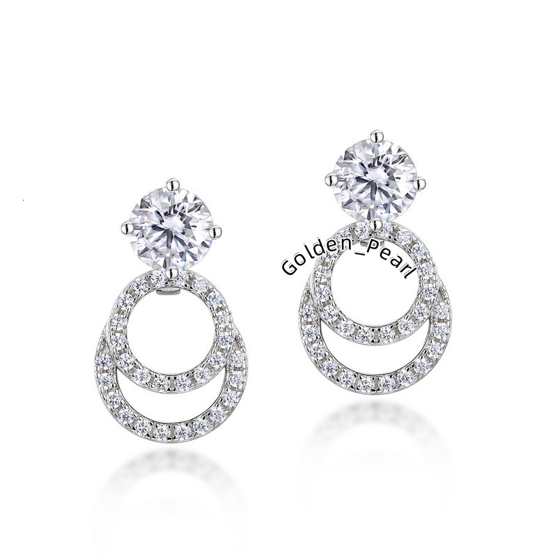 European American Style S925 Silver Moissanite Earrings for Women Double Ring Geometric Face Thin Cross-Border Live Broadcast