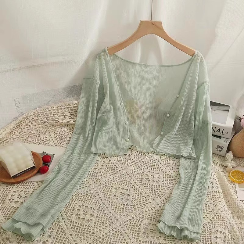 K889 Sun protection cardigan for women in summer, thin small shawl with suspender skirt, short jacket, versatile and fashionable chiffon top