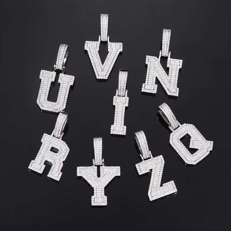 European American New S925 Silver Inlaid Moissanite Pendant with 26 Letters Solid Trendy Hip Hop Accessories in Stock