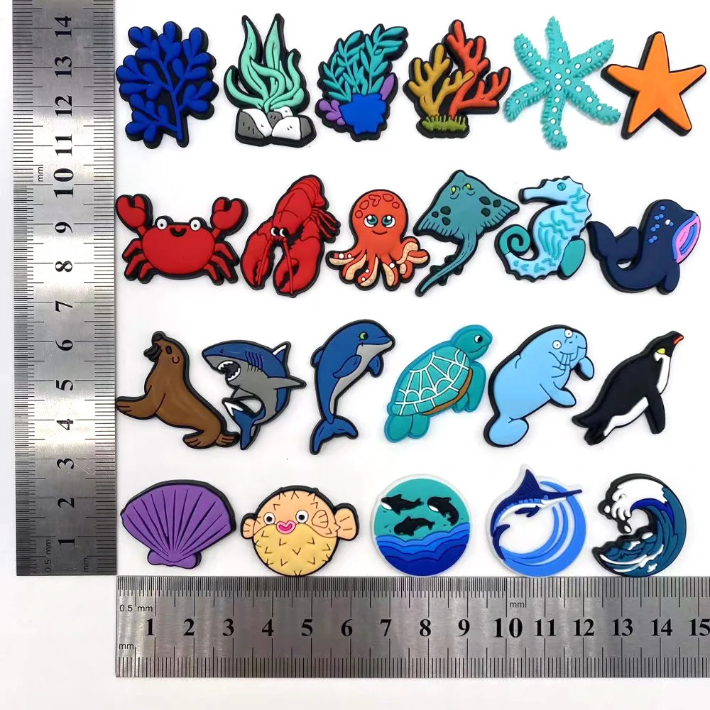 123Pcs Ocean World Shoe Charms for Clogs Sandals Buckle Decoration PVC Accessories With Pins Sea Animal 250528
