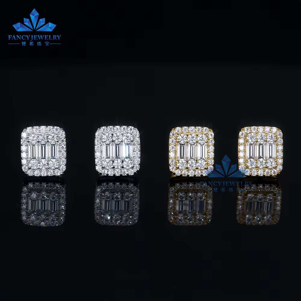 Wholesale Price Hi-Pop Hip Hop Moissanite Stud Earrings Iced Out Baguette VVS Diamond Hola Earring for Party Gifts