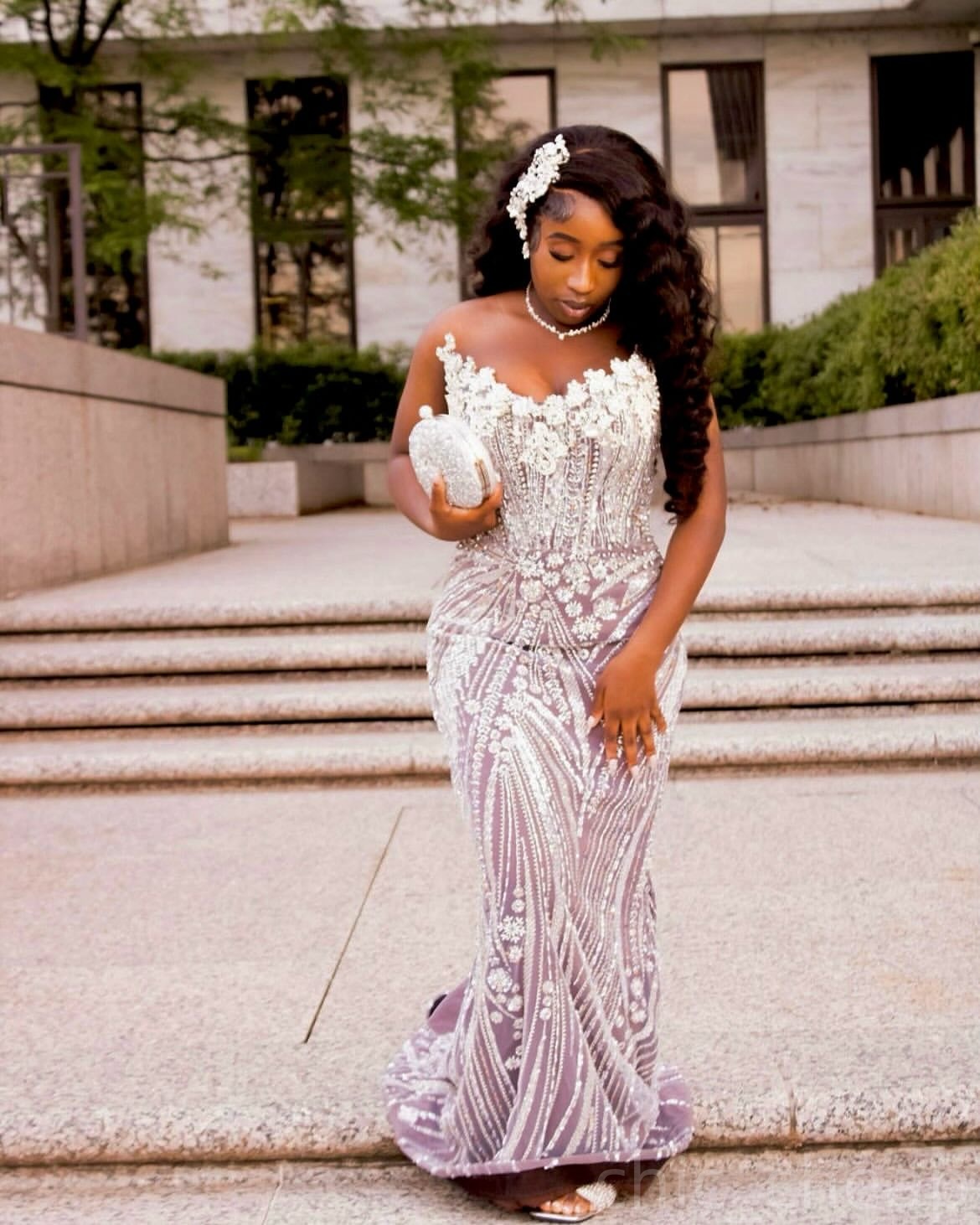 Mermaid Ivory Illusion Prom Dresses 2025 Sequined Crystals Eelgant Evening Formal Party Second Birthday Engagement Gowns Plus Size Dress For Special O