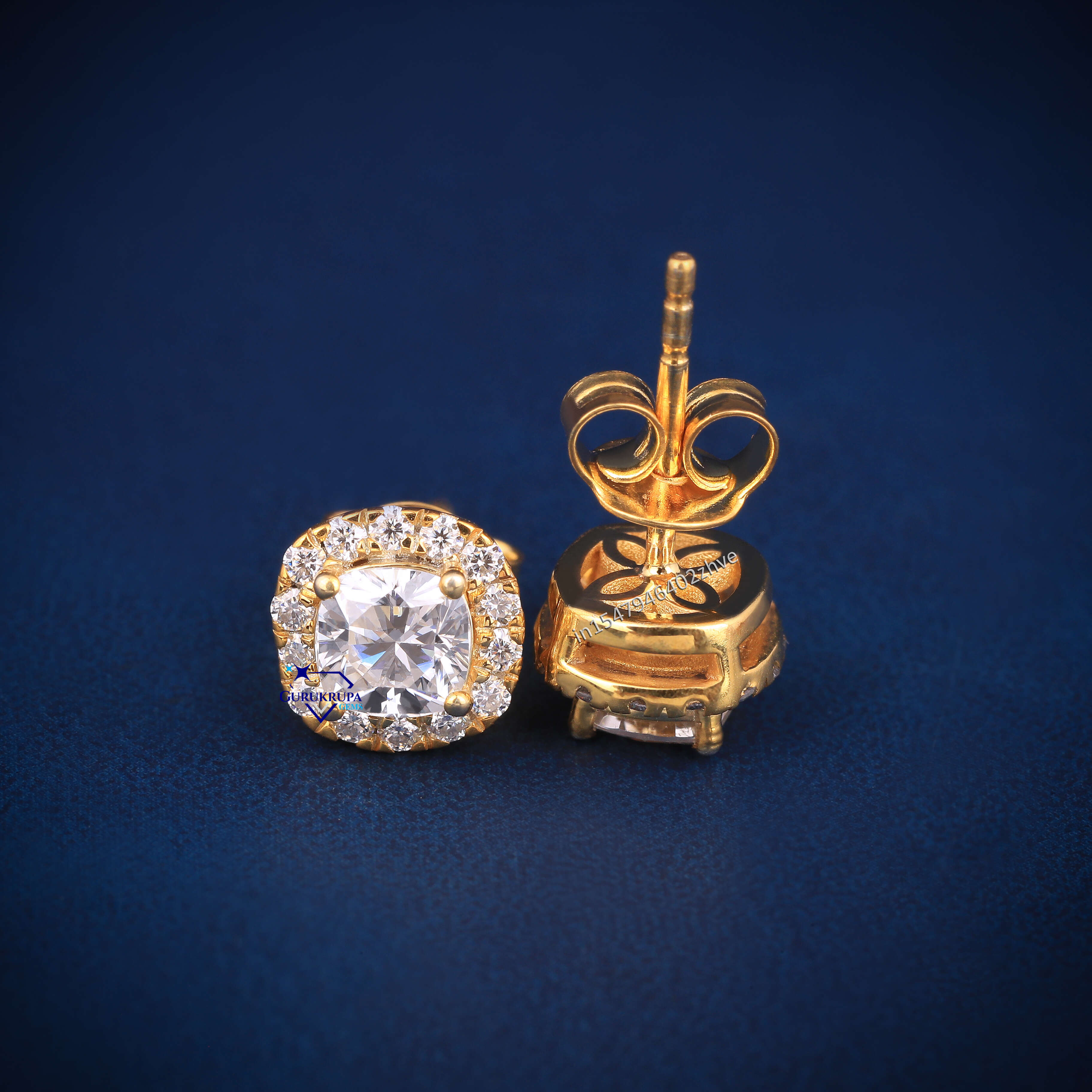 Pass Diamond Tester 14k Solid Yellow Gold Screw Back Iced Out 1ct Hip Hop Halo Square Moissanite Diamond Stud Earrings