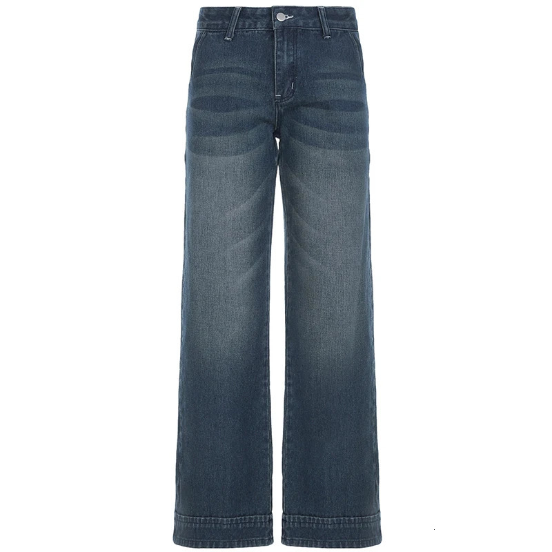 Darlingaga Fashion Washed Buttons Jeans For Women Loose Low Rise Basic Trousers Chic Style Pockets Straight Leg Denim Pants 250527