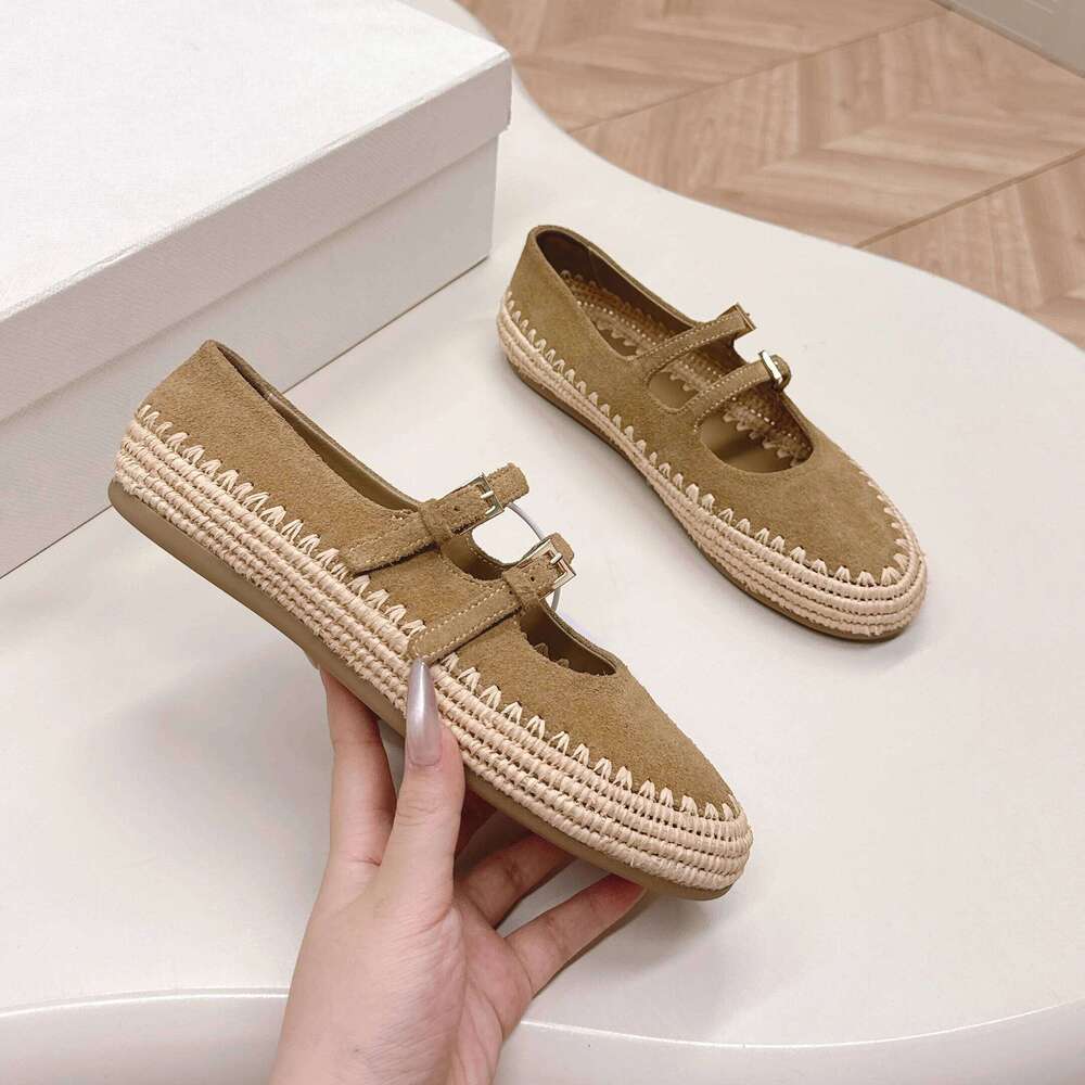 Spring Autumn Women Casual Shoes Fashion Natural Cow Suede Flats Mary Janes Flat Platform Weave Genuine Leather Woman Loafers 41 with box