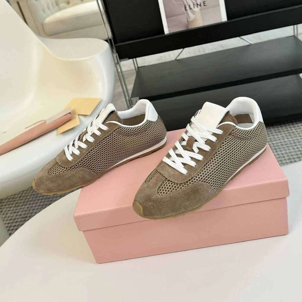 2025 Early Spring New Round Toe Casual Flats Suede Mesh Women Shoes Light Lace-Up Genuine Leather Zapatos De Mujer