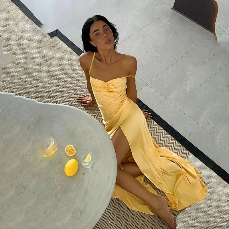 Summer womens solid color slim fit fashion sling sleeveless backless dress 250527