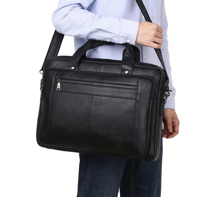 SCHLATUM Genuine Leather Bussiness Briefcases Black for Men handbags Laptop Briefcase Bags 16 inch Office Computer bag 250526