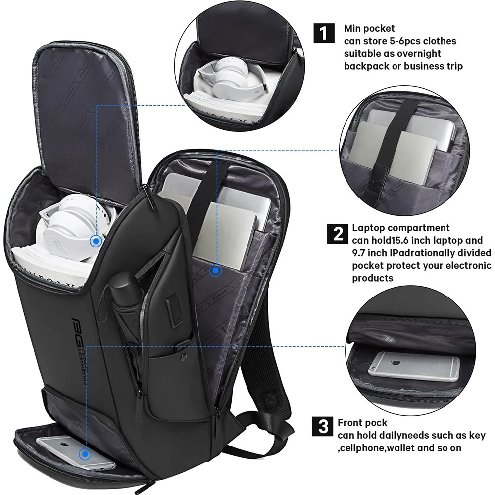BANGE Business USB Charging Smart Backpacks Fits 15.6 Inch Laptop Commute Backpack WaterProof Carry On Bag for Men Travel Bags 250530