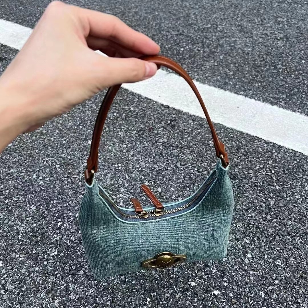 designer 2025 Autumn Winter New Underarm Bag Wandering Planet Shoulder Bag Versatile Handbag Niche Denim Underarm Bag Wholesale