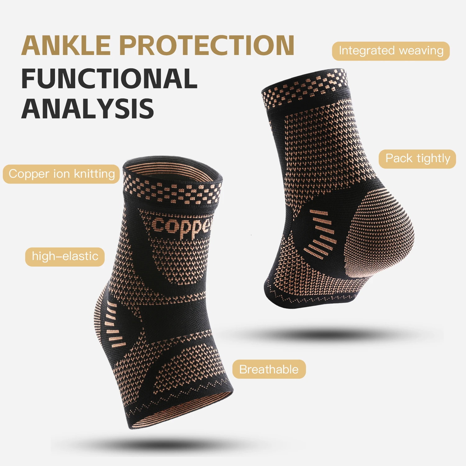 1Pcs Copper Ankle BraceInfused Support Compression Sleeve for Men Womenfor Foot PainSprained AnkleRecoverysports 250530