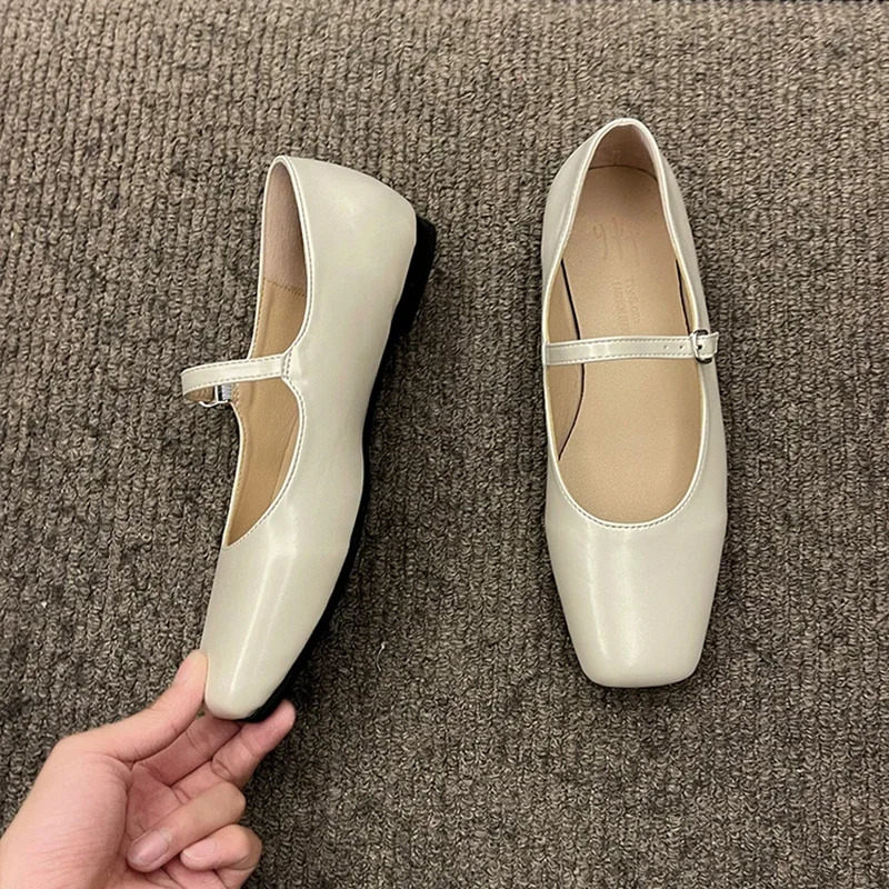 Silvery Women Square Toe Mary Jane Shoes Casual Outdoor Soft Sole Flat Spring Autumn Wedding Party Shoes 250528