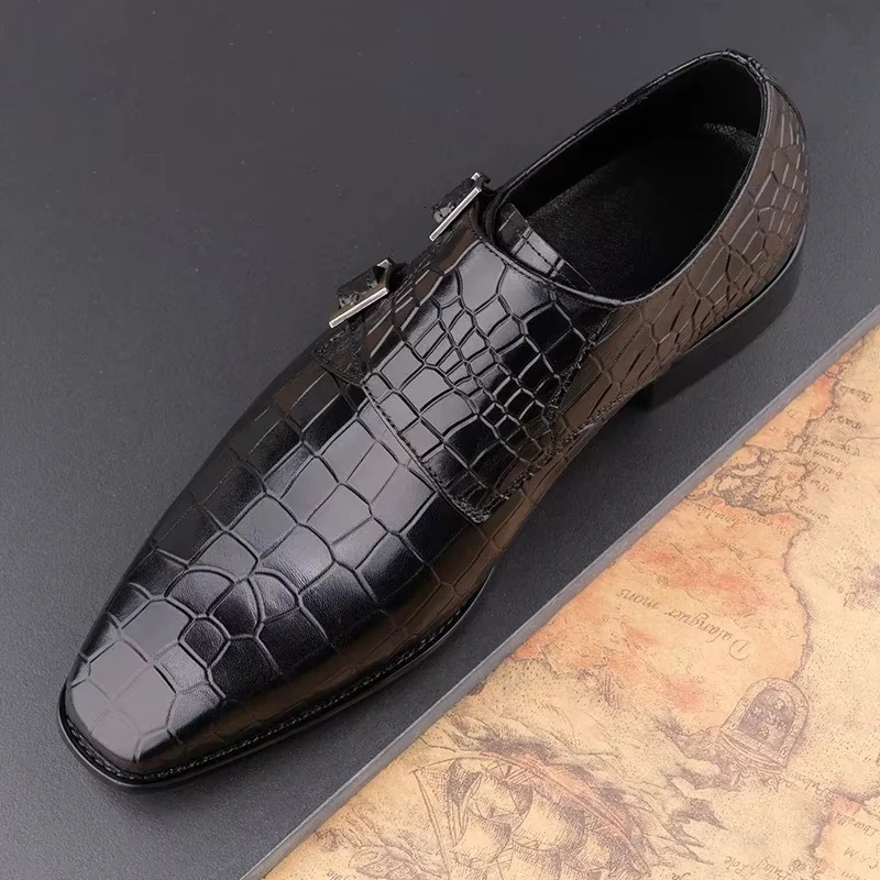 Mens Genuine Leather Dress Loafers Handmade Double Buckle Monk Slip-On Shoes for Party Formal Wear Fashion Mens Footwear 250526