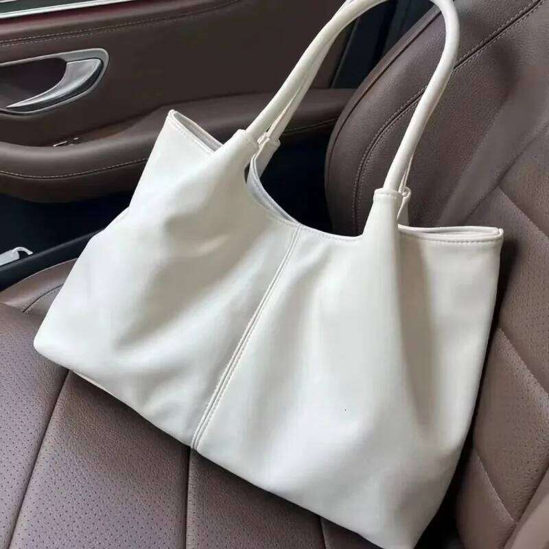 Simple White Shoulder 2025 Women's PU Leather Soft Underarm Tote School Large Capacity Bag Full Student Shopping Handbag