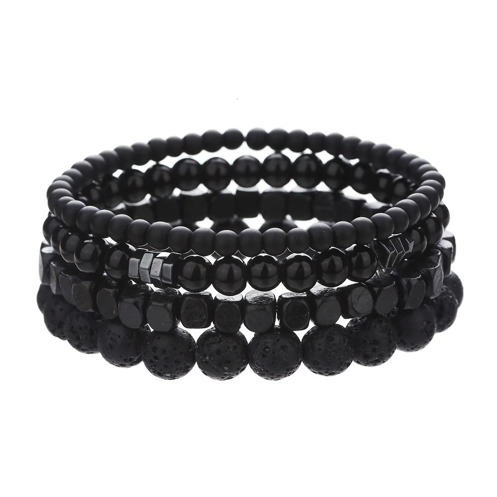 4PC Volcano Stone Black Gallstone Beaded Bracelets for Men Trendy Fashion Lava Wood Beads Bracelet Set Combination Hip Hop Gifts 250528