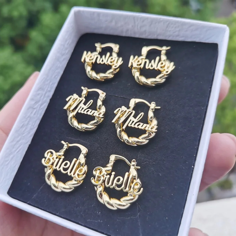 LeeChee Personalization Mini Twist Hoop Kids Custom Name Earrings For Baby Small Hoop Earring Kids Gift 250529