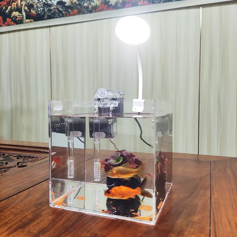 home office desktop transparent acrylic aquarium water grass ecological breeding small water tank small shrimp small turtle s 250530
