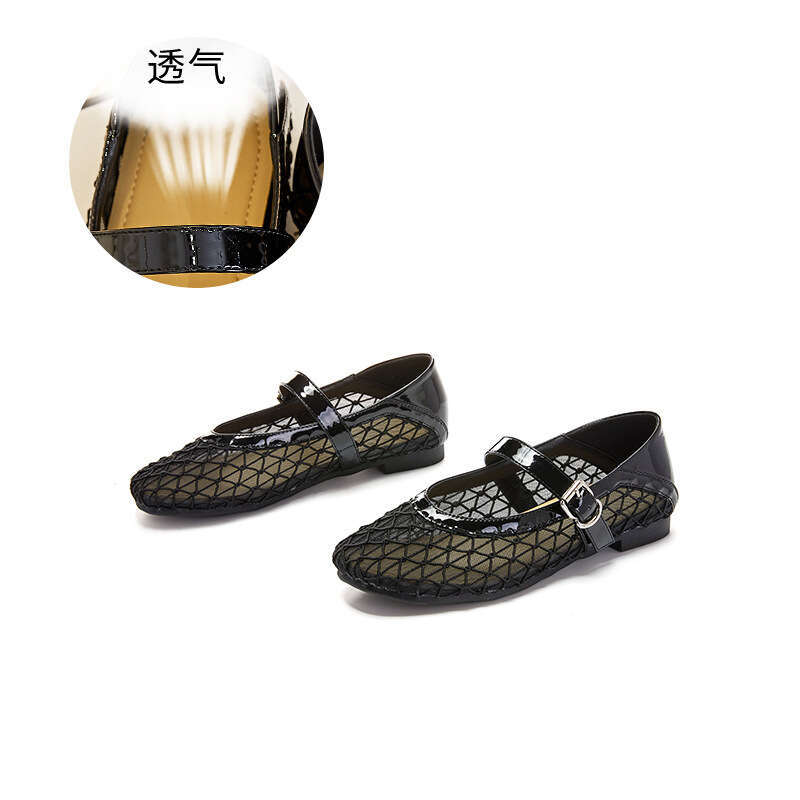 Sheepskin Mary Jane 2025 Spring Summer New Casual Hollow Mesh Breathable Flat Shallow Mouth Women's Shoes