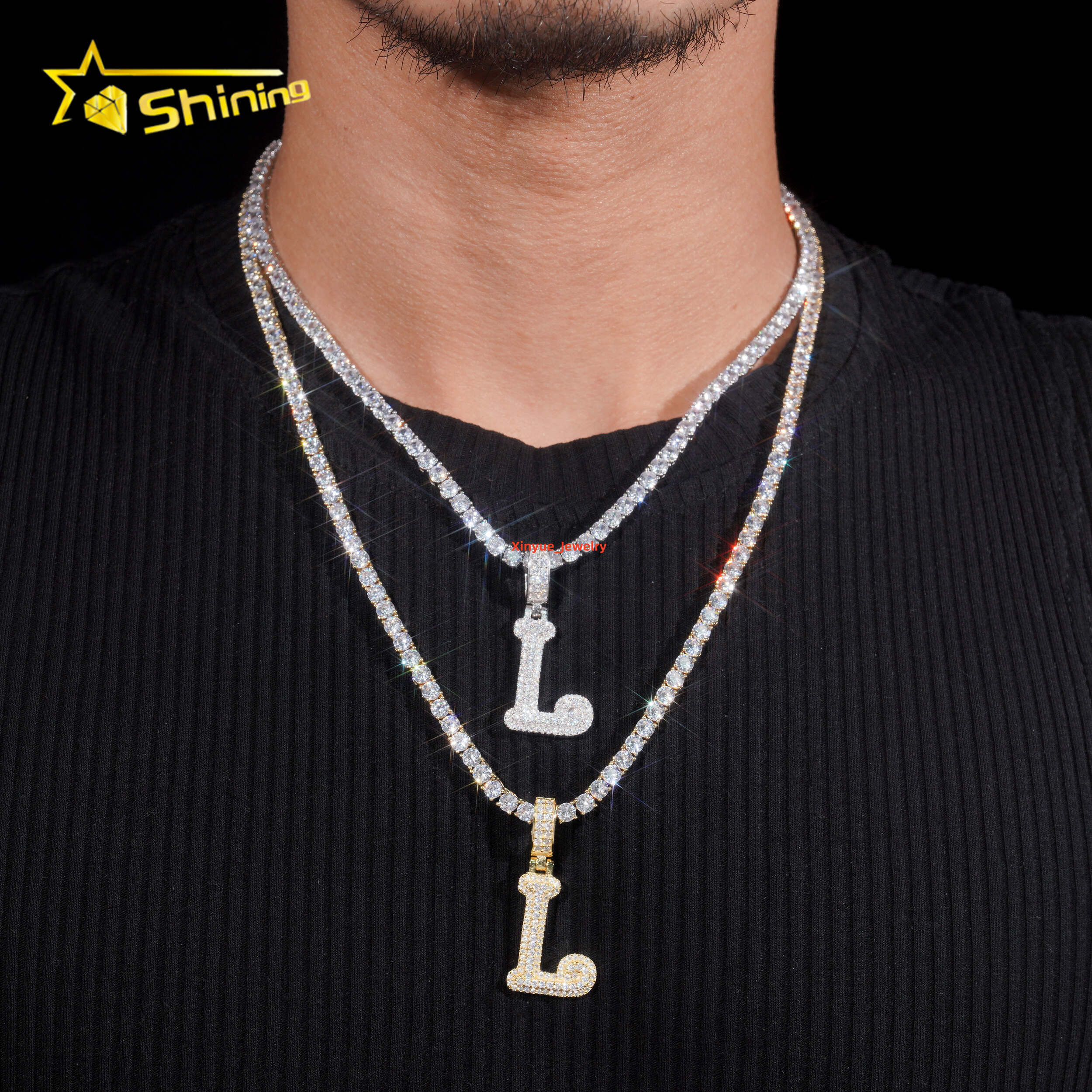 Worldwide Shipping Fashion Pendant 925 Sterling Silver VVS Moissanite Letter Pendant Men Hip Hop Jewelry Pendant Necklace