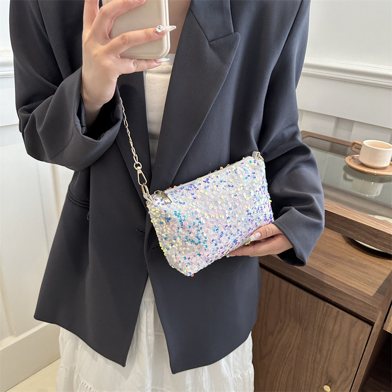 Free Shipping Designer Summer Sequin Small Bag Crossbody 2025 New Trendy Internet Famous Western-style Versatile Drawstring Shoulder Bucket Bag