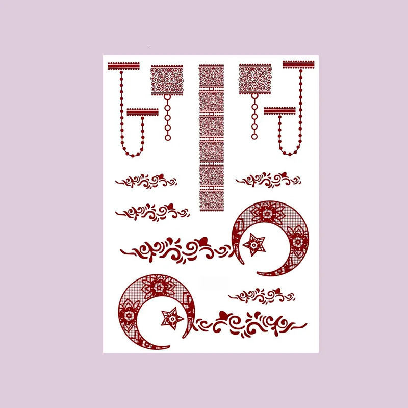Maroon Henna Tattoo Stickers for Hand and Body Flower Temporary Tattoos for Women FakeTattoo for Wedding Festival 250530