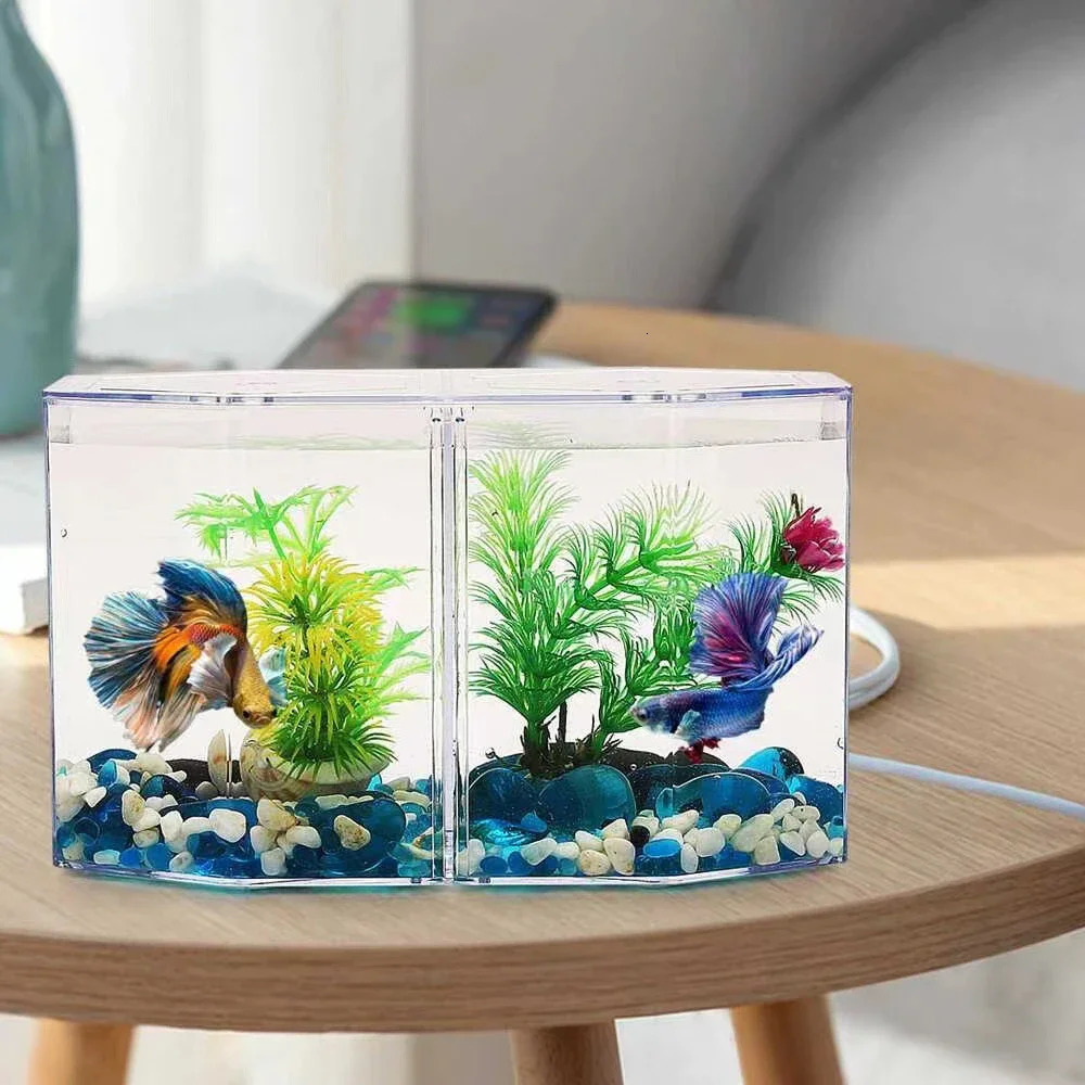 Transparent Acrylic Betta Fish Tank Double-grid Rhombus Guppy Aquarium Hatching and Breeding Isolation Box 250530