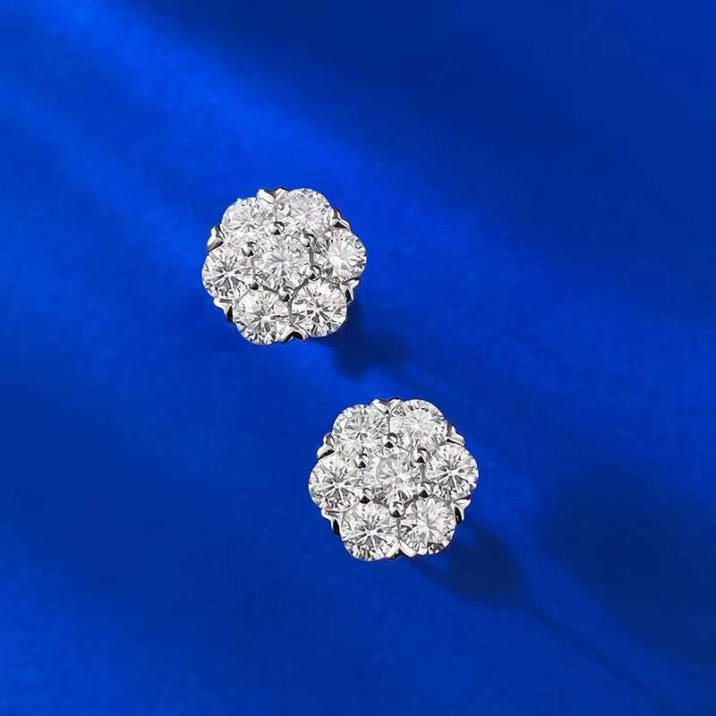 New S925 Silver Inlaid Moissanite Full Set Flower Earrings Hot Selling European and American Hip-hop Item