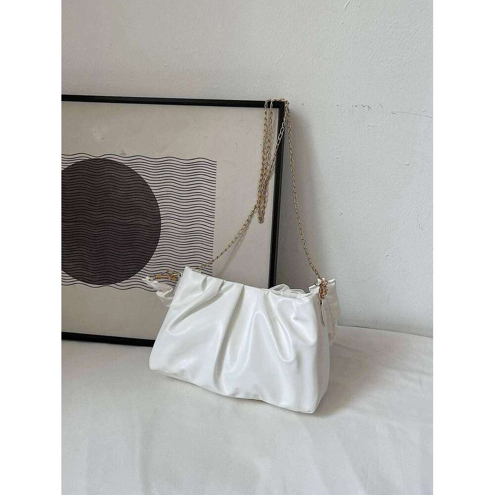 Cute Kawaii Moire Ruched Lightweight Business Casual Bow Decor Handbag For Girls Women Fashionable Shoulder Bag