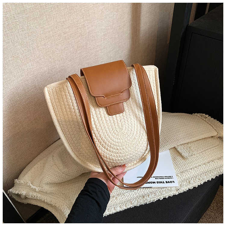 New Fashion Cotton Rope Large Capacity Beach Straw Woven Holiday Woven Crossbody Bag Simple Cover Shoulder Bag