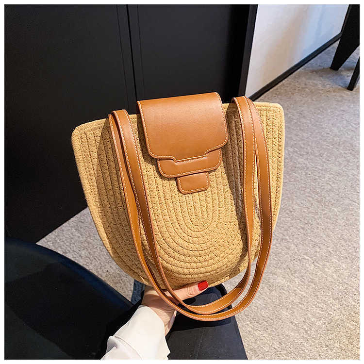 New Fashion Cotton Rope Large Capacity Beach Straw Woven Holiday Woven Crossbody Bag Simple Cover Shoulder Bag