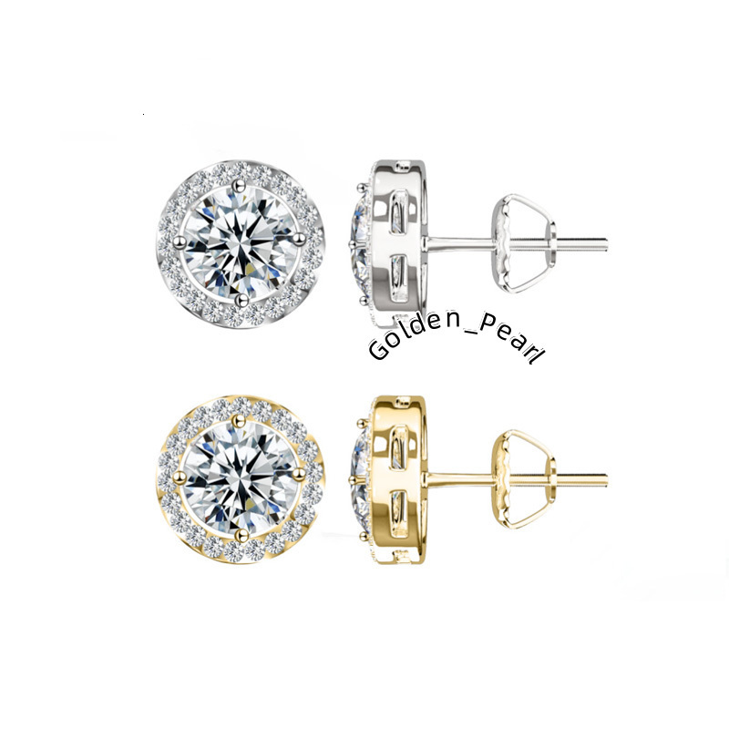 Popular 925 Sterling Silver 1ct Moissanite Diamond Classic Four Claw Threaded Male and Female Stud Earrings