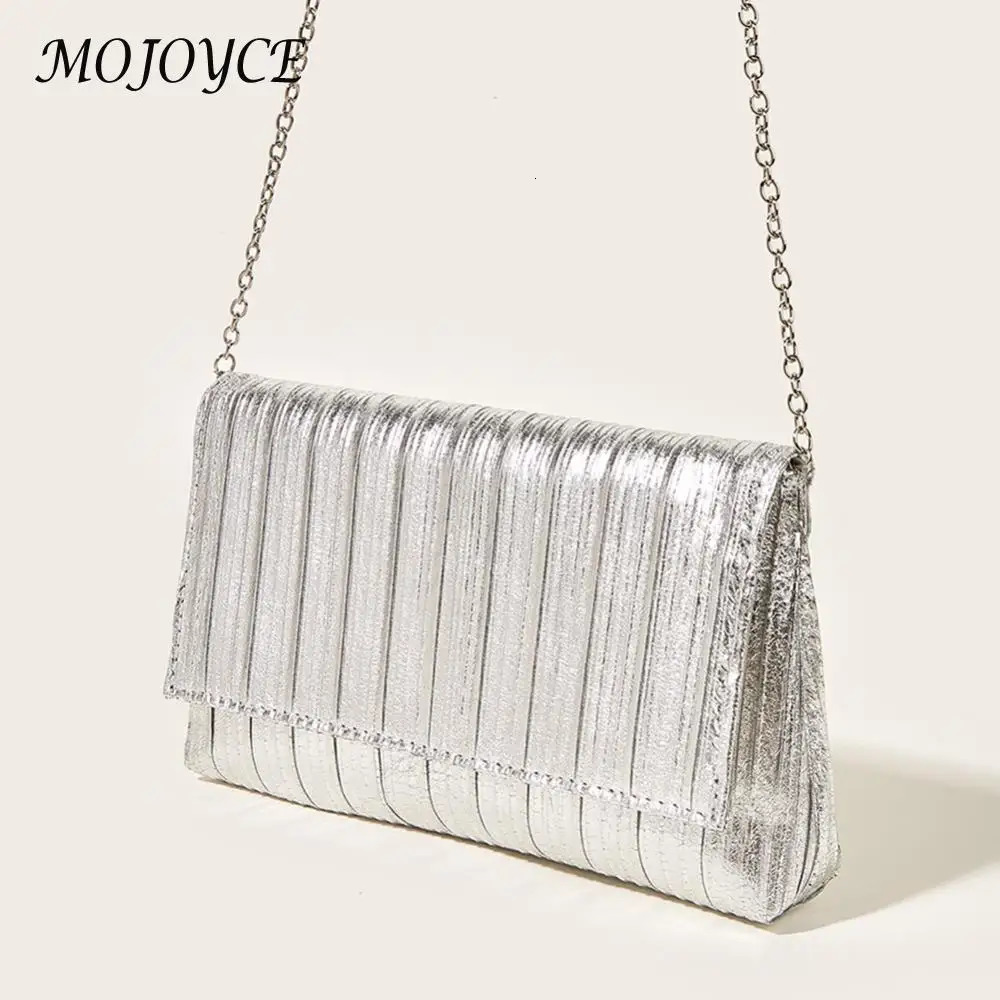 Women Clutch Purse Pleated Metallic PU Shoulder Bag Flap Crossbody Purse Shiny Hobo Bag Wedding Party Bridal Purse 250528