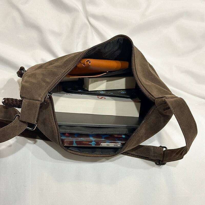 Retro Crossbody Messenger Bags For Women Faux Suede Pure Color Big Capacity Shoulder Hobo Bag 2025 Winter Latest Ladies Handbags