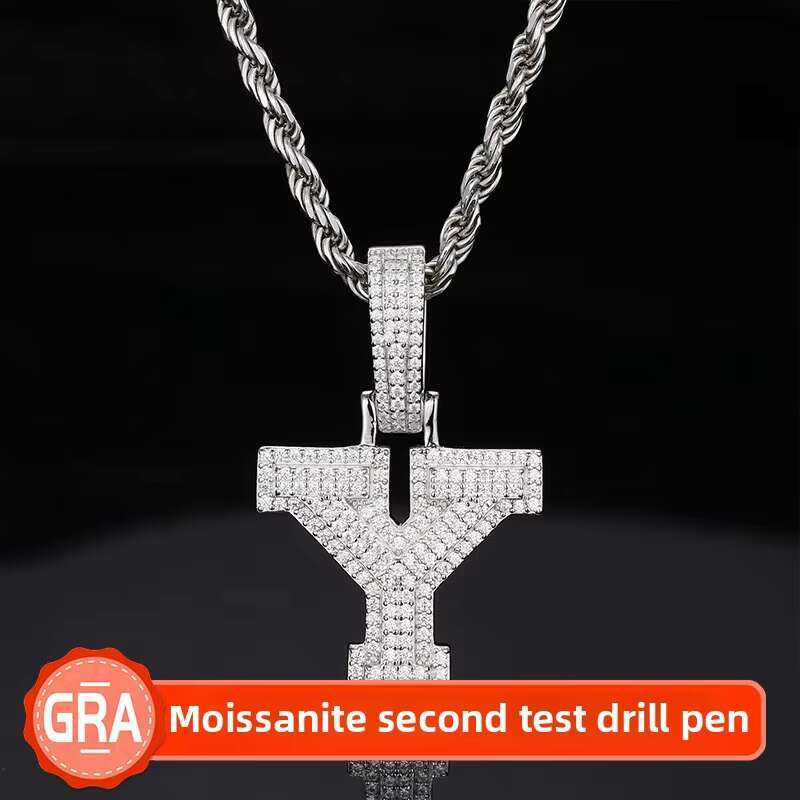 European American New S925 Silver Inlaid Moissanite Pendant with 26 Letters Solid Trendy Hip Hop Accessories in Stock