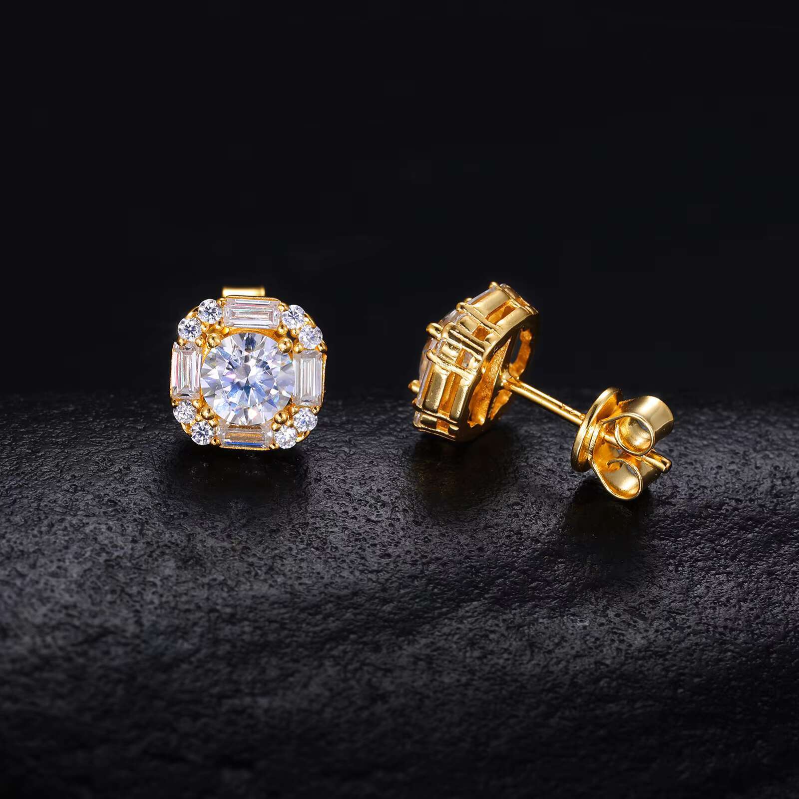 925 Sterling Silver Gold Plated Moissanite Stud Earrings Hypoallergenic Fashion Jewelry for Women