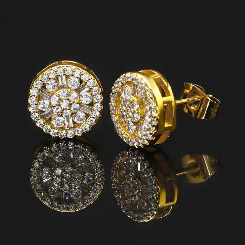 Hip Hop Luxury Jewelry 925 Sterling Silver Moissanite Earring Iced Out VVS Halo Diamond Baguette Studs Earrings