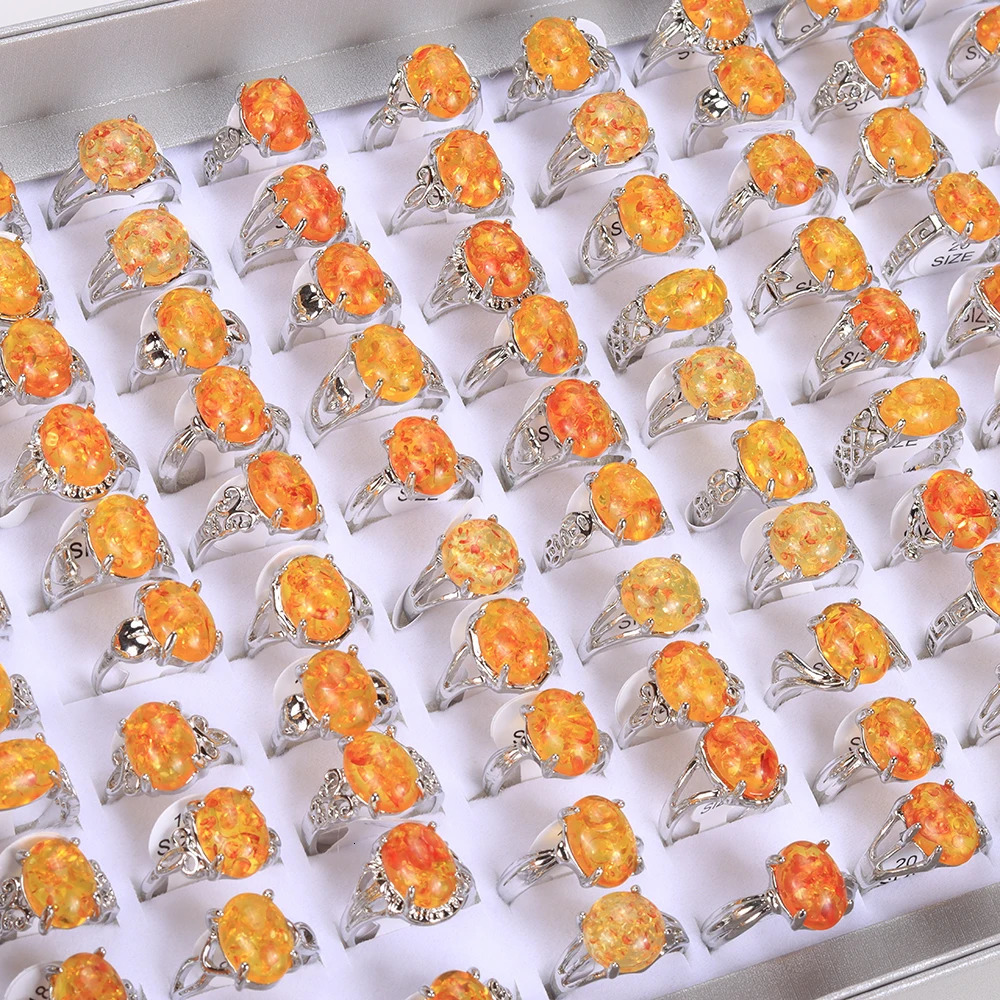 Mixed Sizes 20 Pcs/Lot Womens Charm Amber Natural Stone Rings Party Festival Gifts 250526