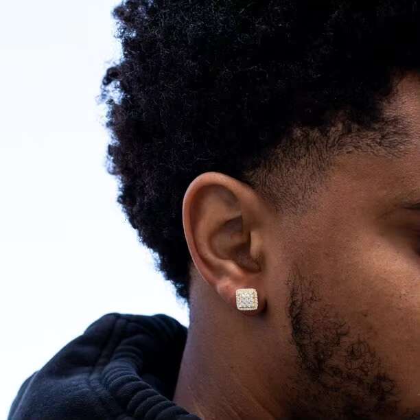 Custom 925 Sterling Silver Princess Cut Moissanite Iced Out Hip Hop Jewelry Men Moissanite Earrings