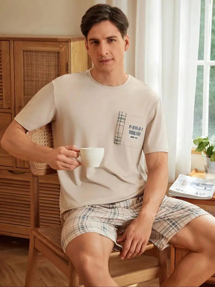 Summer Style Pajamas Mens pajama set with shortsleeved shirts printed letters and shorts allover prints shortsle 250526
