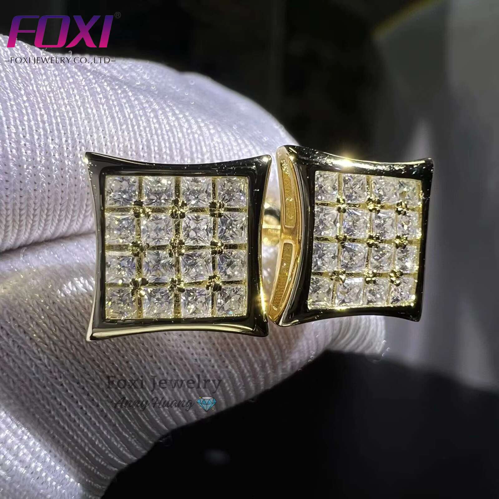 Iced Out Mossanite Jewelry 925 Silver Screw Back Kite Earrings VVS1 D Color Princess Cut Moissanite Stud Earrings with GRA