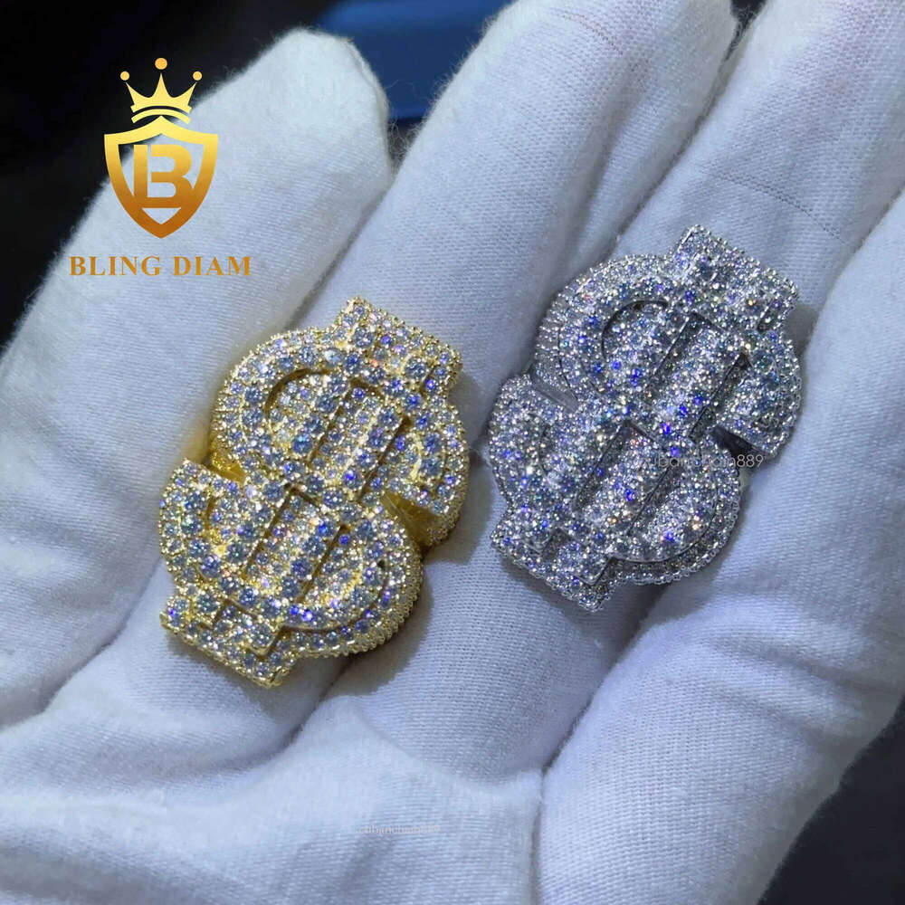 Fashion Mens Full Pave Hip Hop Iced Out USD Sterling Sier Rings Vvs Moissanite Dia Cuban Ring