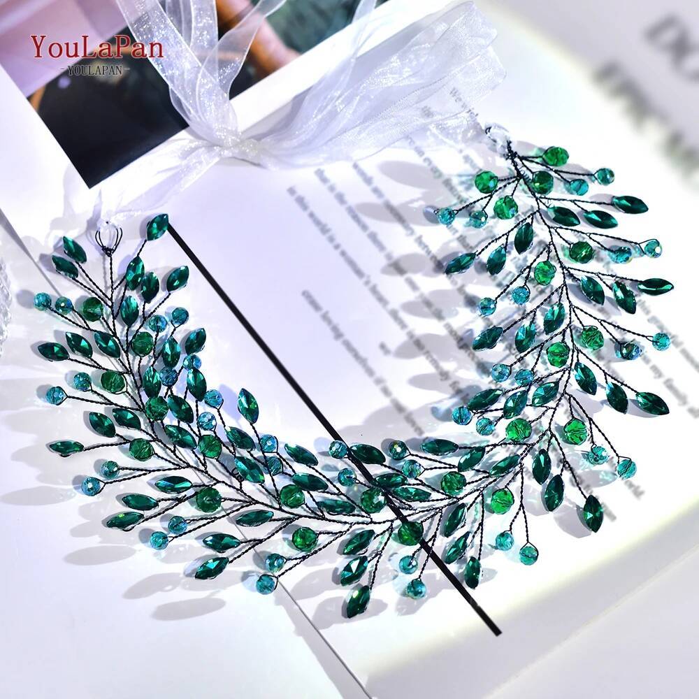 YouLaPan Elegant Bridal Evening Gown Accessories Bridesmaid Belt Green Rhinestone Wedding Dress Waist Decoration SH799